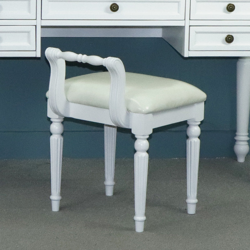 Contemporary Retro Vanity Stool with Backrest - Square Jacquard Wood Base, Microfiber Leather Upholstery for Bedroom
