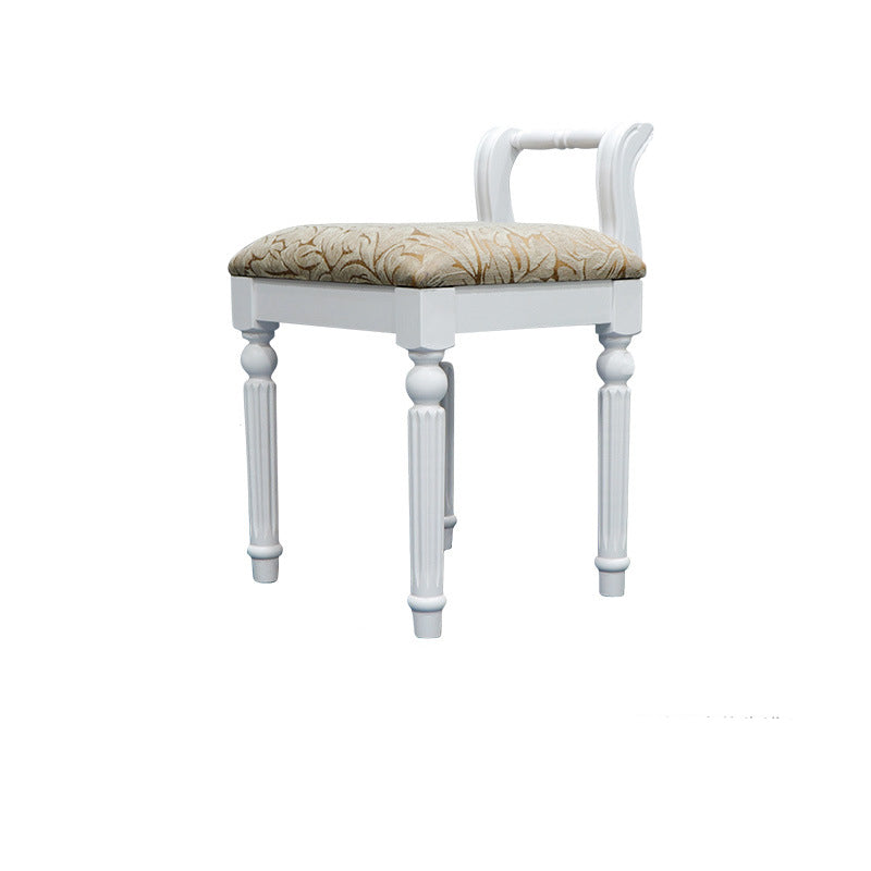 Contemporary Retro Vanity Stool with Backrest - Square Jacquard Wood Base, Microfiber Leather Upholstery for Bedroom