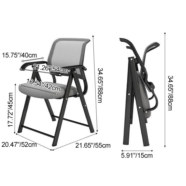 Modern Minimalist Foldable Mesh Desk Chair with Foam Cushioned Seat, Carbon Steel Square Frame, Backrest and Armrests – Ideal for Home, Office, or Study