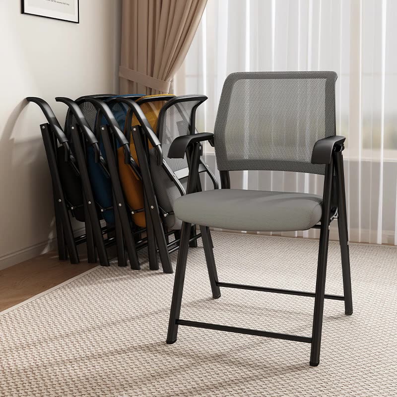 Modern Minimalist Foldable Mesh Desk Chair with Foam Cushioned Seat, Carbon Steel Square Frame, Backrest and Armrests – Ideal for Home, Office, or Study