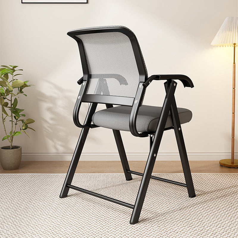 Modern Minimalist Foldable Mesh Desk Chair with Foam Cushioned Seat, Carbon Steel Square Frame, Backrest and Armrests – Ideal for Home, Office, or Study