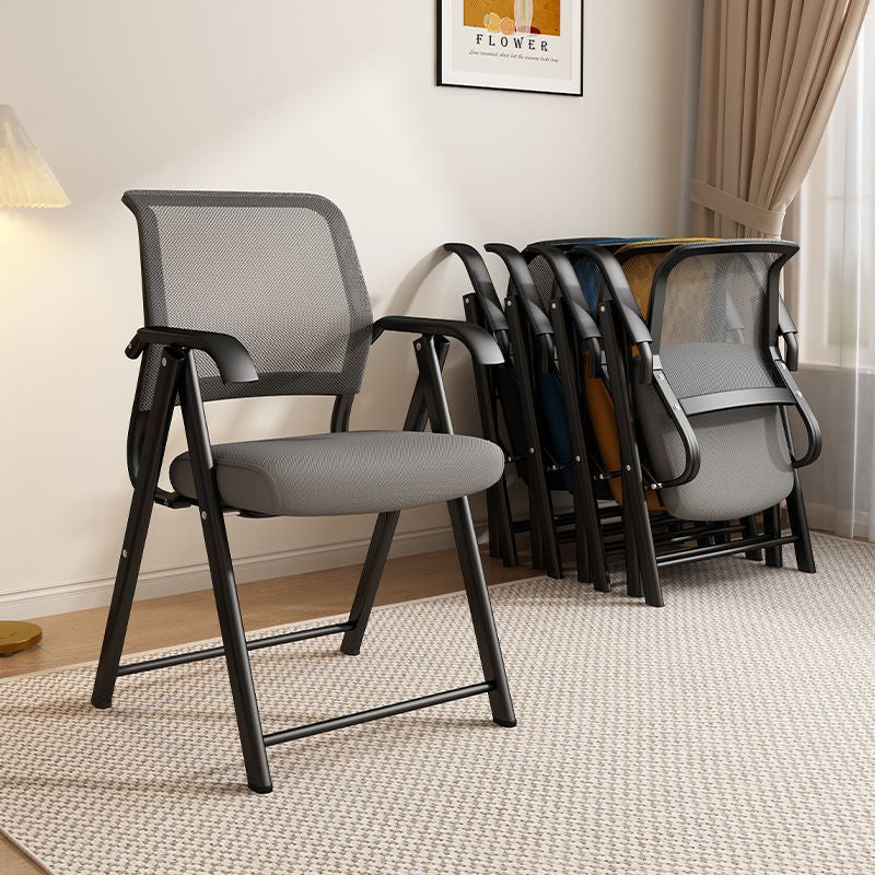 Modern Minimalist Foldable Mesh Desk Chair with Foam Cushioned Seat, Carbon Steel Square Frame, Backrest and Armrests – Ideal for Home, Office, or Study