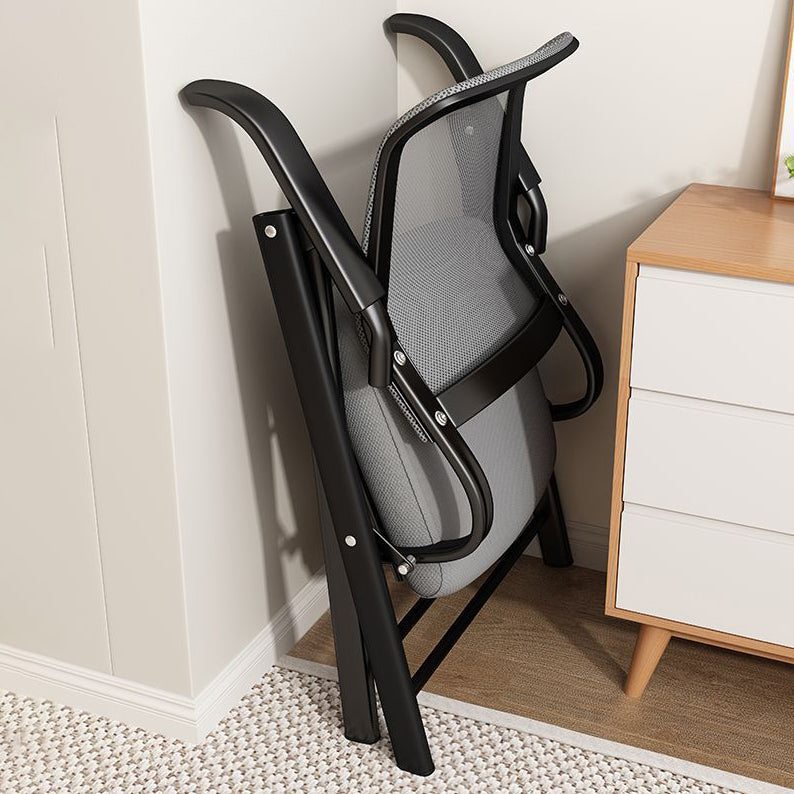 Modern Minimalist Foldable Mesh Desk Chair with Foam Cushioned Seat, Carbon Steel Square Frame, Backrest and Armrests – Ideal for Home, Office, or Study