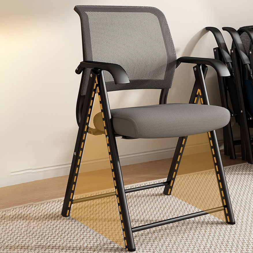 Modern Minimalist Foldable Mesh Desk Chair with Foam Cushioned Seat, Carbon Steel Square Frame, Backrest and Armrests – Ideal for Home, Office, or Study