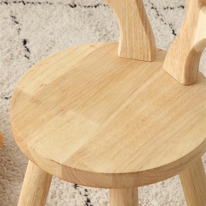 Modern Solid Wood Antler-Style Round Kids Stool with Backrest — Low-Height Seat for Living Room and Entryway