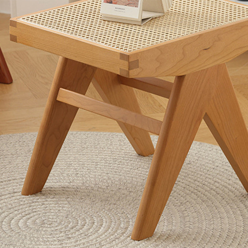 Traditional Japanese Rubber Wood & Rattan Rectangular V-Leg Bench with Handwoven Seat — Elegant Entryway & Living Room Accent