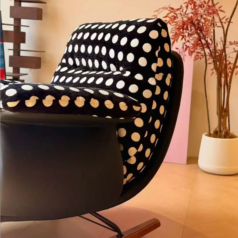 Modern Mid-Century Rocking Chair with Fabric and Faux Leather Upholstery, Iron Wood Frame, Polka Dot Pattern, Backrest and Armrests for Living Room