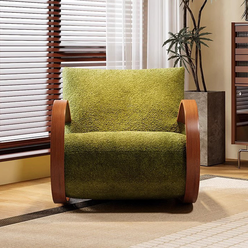 Contemporary Scandinavian Velvet Rocking Accent Chair with Curved Rectangular Backrest and Armrests - Carbon Steel Frame for Living Room