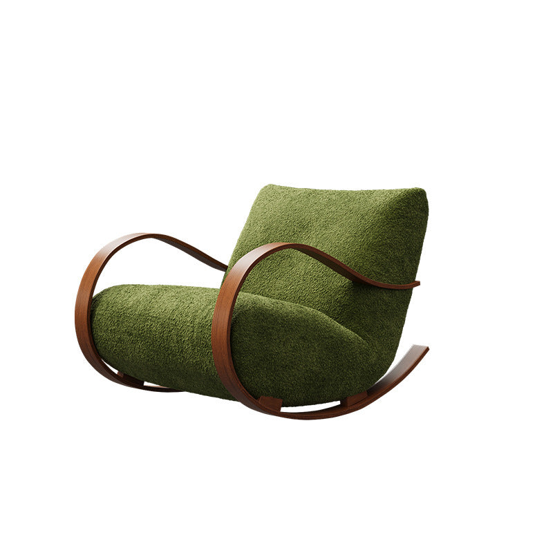 Contemporary Scandinavian Velvet Rocking Accent Chair with Curved Rectangular Backrest and Armrests - Carbon Steel Frame for Living Room