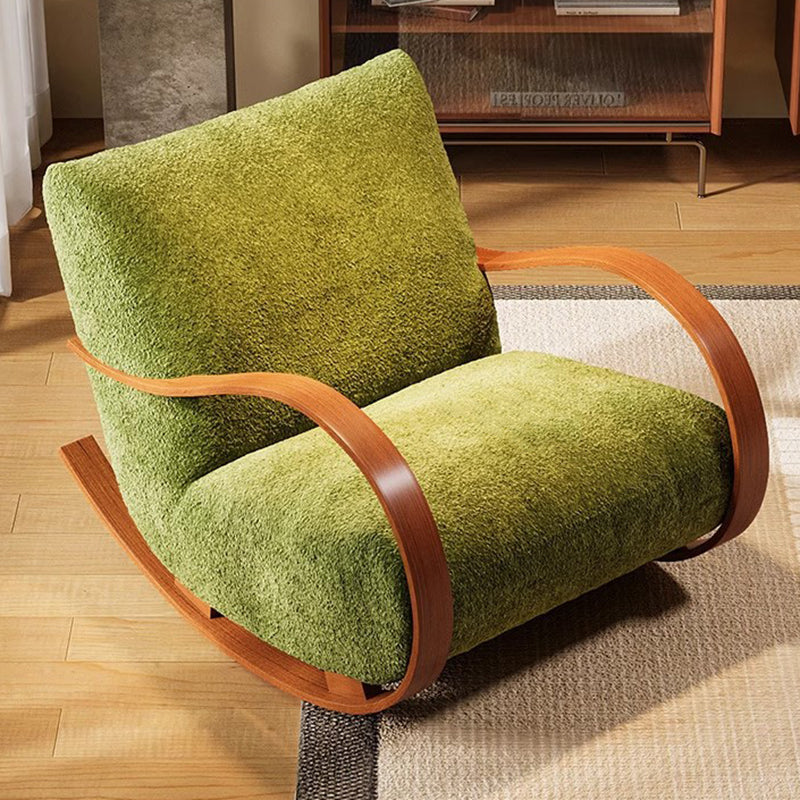 Contemporary Scandinavian Velvet Rocking Accent Chair with Curved Rectangular Backrest and Armrests - Carbon Steel Frame for Living Room