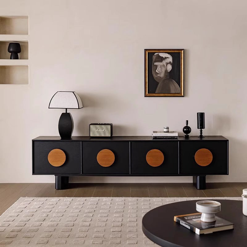 Sleek Modern Minimalist Rectangular Solid Wood TV Stand with Two Drawers for Living Room