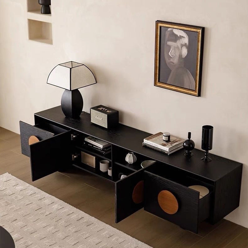 Sleek Modern Minimalist Rectangular Solid Wood TV Stand with Two Drawers for Living Room
