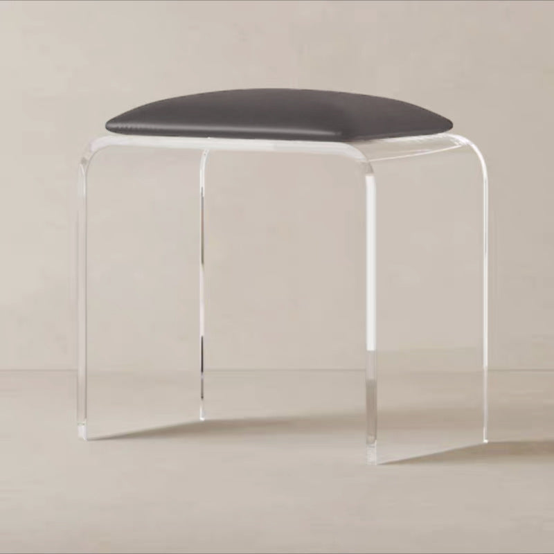 Chic Modern Minimalist Rectangular Acrylic Vanity Stool with Faux Leather for Bedroom