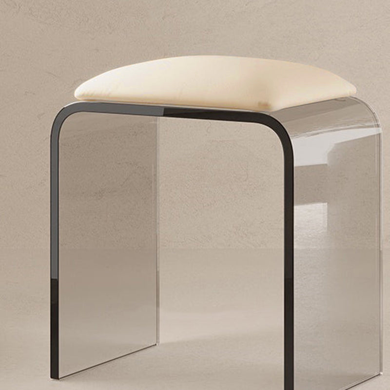Chic Modern Minimalist Rectangular Acrylic Vanity Stool with Faux Leather for Bedroom