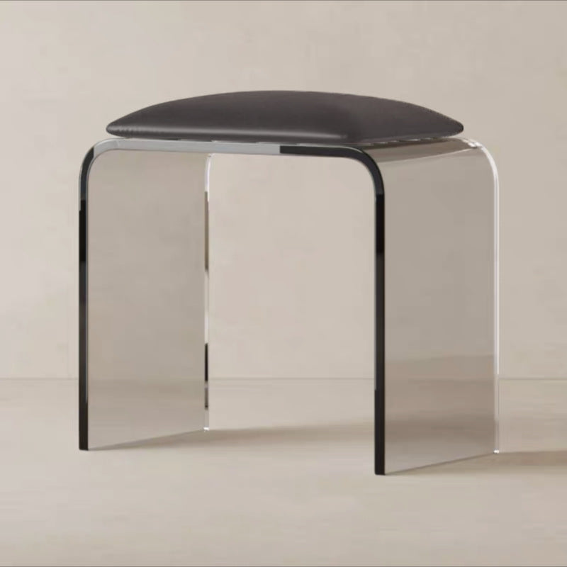 Chic Modern Minimalist Rectangular Acrylic Vanity Stool with Faux Leather for Bedroom