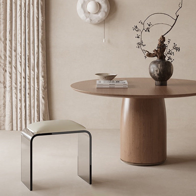 Chic Modern Minimalist Rectangular Acrylic Vanity Stool with Faux Leather for Bedroom