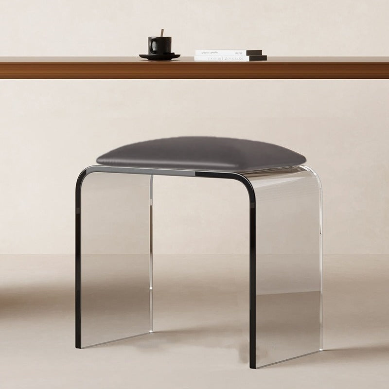 Chic Modern Minimalist Rectangular Acrylic Vanity Stool with Faux Leather for Bedroom
