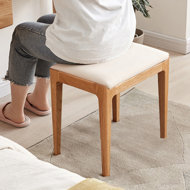 Modern Minimalist Rectangular Vanity Stool with Upholstered Fabric Seat and Wood Frame for Bedroom
