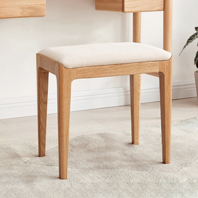 Modern Minimalist Rectangular Vanity Stool with Upholstered Fabric Seat and Wood Frame for Bedroom