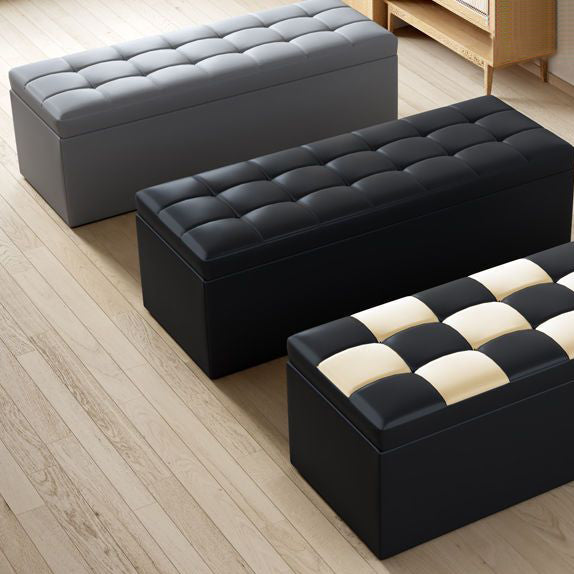 Modern Minimalist Rectangular Storage Bench in PU Leather with Faux Wood Panel – Ideal for Living Room