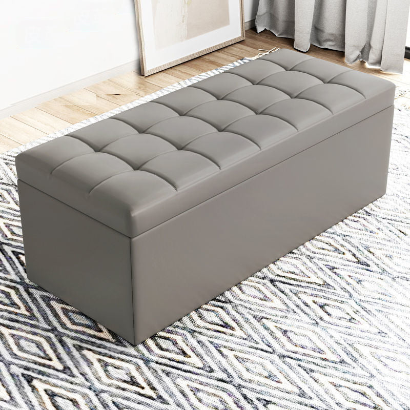 Modern Minimalist Rectangular Storage Bench in PU Leather with Faux Wood Panel – Ideal for Living Room