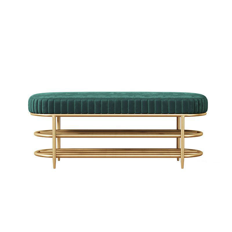 Luxurious Contemporary Oval Iron Crystal Velvet 2-Tier Shoe Storage Bench for Entryways