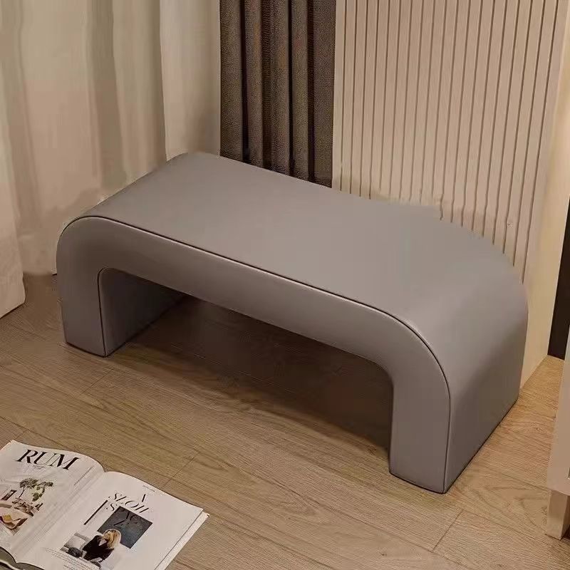 Modern Scandinavian Rectangular Shoe Bench with PU Leather and Faux Velvet Upholstery, Wood Panel, for Entryways