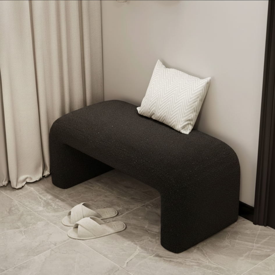 Modern Scandinavian Rectangular Shoe Bench with PU Leather and Faux Velvet Upholstery, Wood Panel, for Entryways