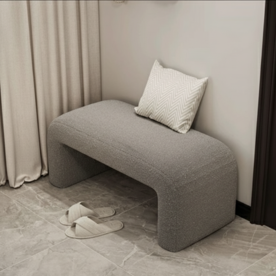 Modern Scandinavian Rectangular Shoe Bench with PU Leather and Faux Velvet Upholstery, Wood Panel, for Entryways