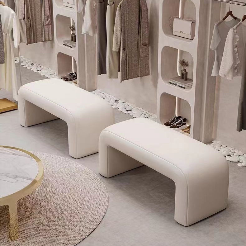 Modern Scandinavian Rectangular Shoe Bench with PU Leather and Faux Velvet Upholstery, Wood Panel, for Entryways