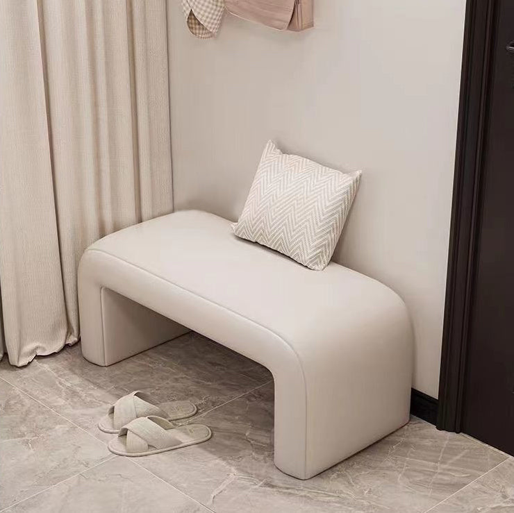 Modern Scandinavian Rectangular Shoe Bench with PU Leather and Faux Velvet Upholstery, Wood Panel, for Entryways