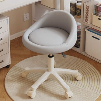 Contemporary Scandinavian Round Vanity Stool with Microfiber Leather Upholstery, Movable and Height-Adjustable, PP Base, Perfect for Bedroom