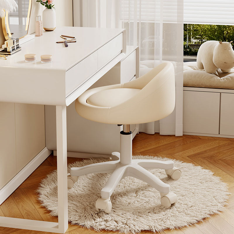 Contemporary Scandinavian Round Vanity Stool with Microfiber Leather Upholstery, Movable and Height-Adjustable, PP Base, Perfect for Bedroom