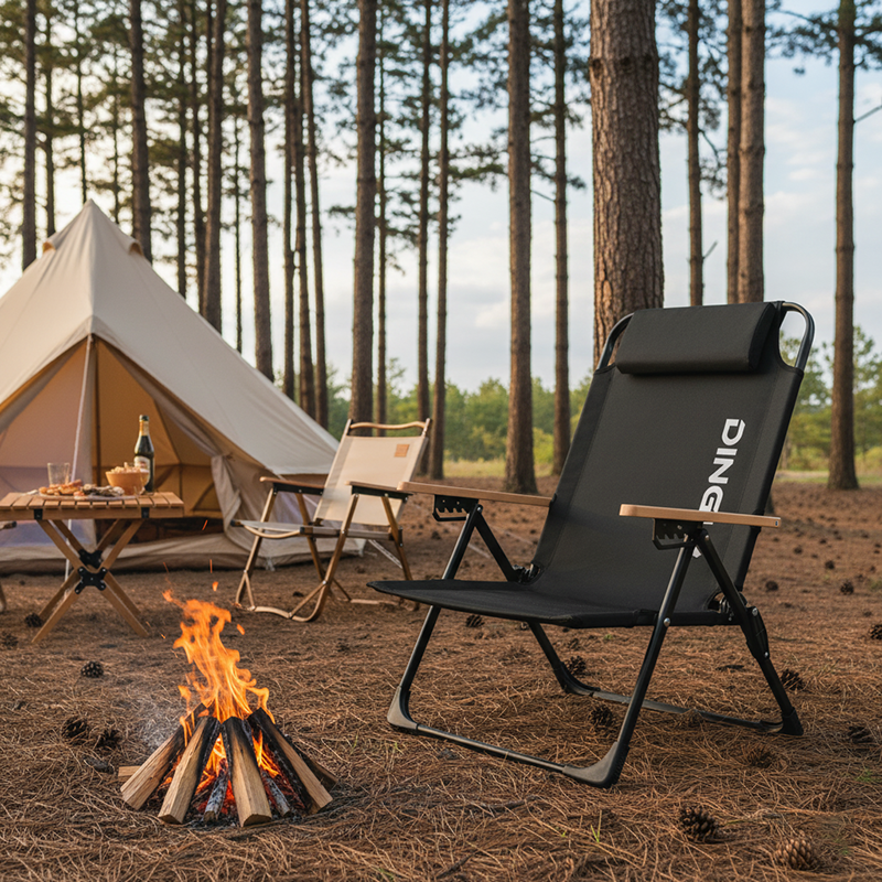 Contemporary Comfort: Double-Layer Oxford Fabric Foldable Camping Chair with Adjustable Backrest and Resin Armrest for Outdoor Patio