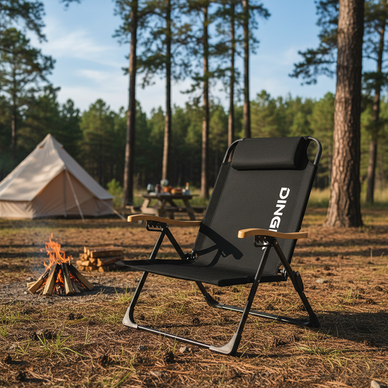 Contemporary Comfort: Double-Layer Oxford Fabric Foldable Camping Chair with Adjustable Backrest and Resin Armrest for Outdoor Patio