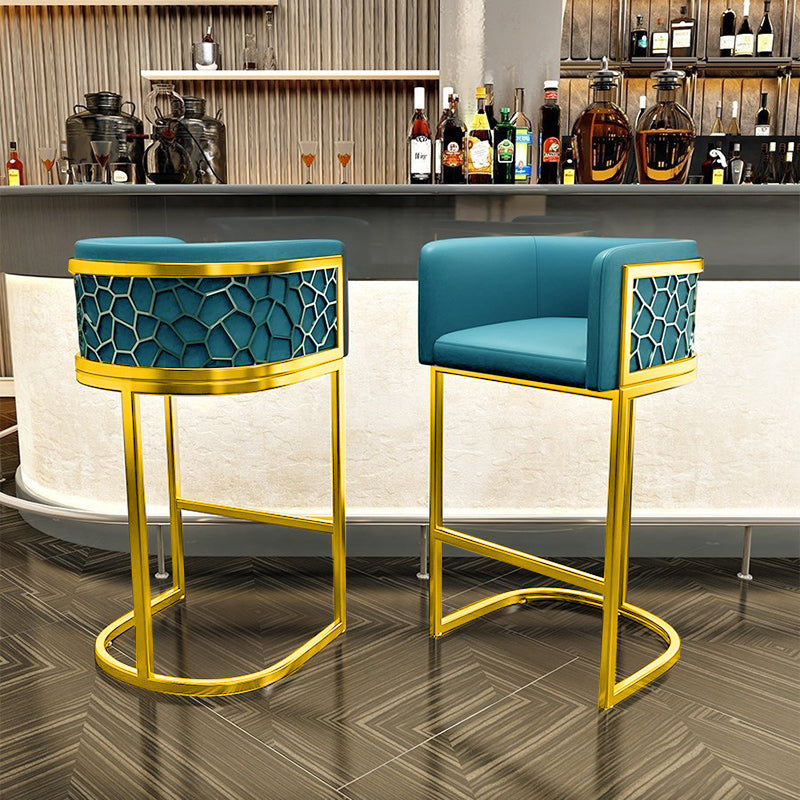 Contemporary Luxury Arc PU Leather Bar Stool with Upholstered Backrest and Footrest – Metal Frame for Dining Room