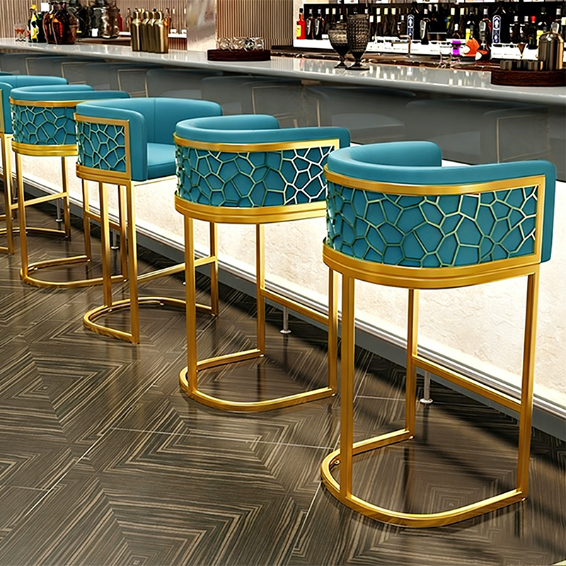 Contemporary Luxury Arc PU Leather Bar Stool with Upholstered Backrest and Footrest – Metal Frame for Dining Room