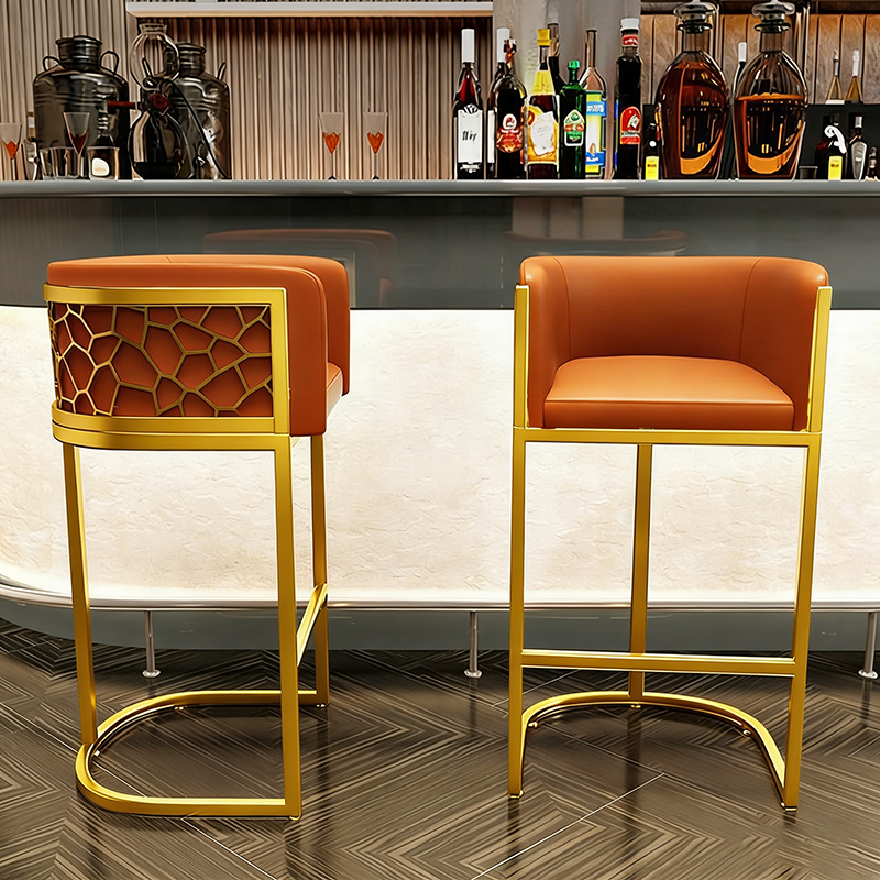 Contemporary Luxury Arc PU Leather Bar Stool with Upholstered Backrest and Footrest – Metal Frame for Dining Room
