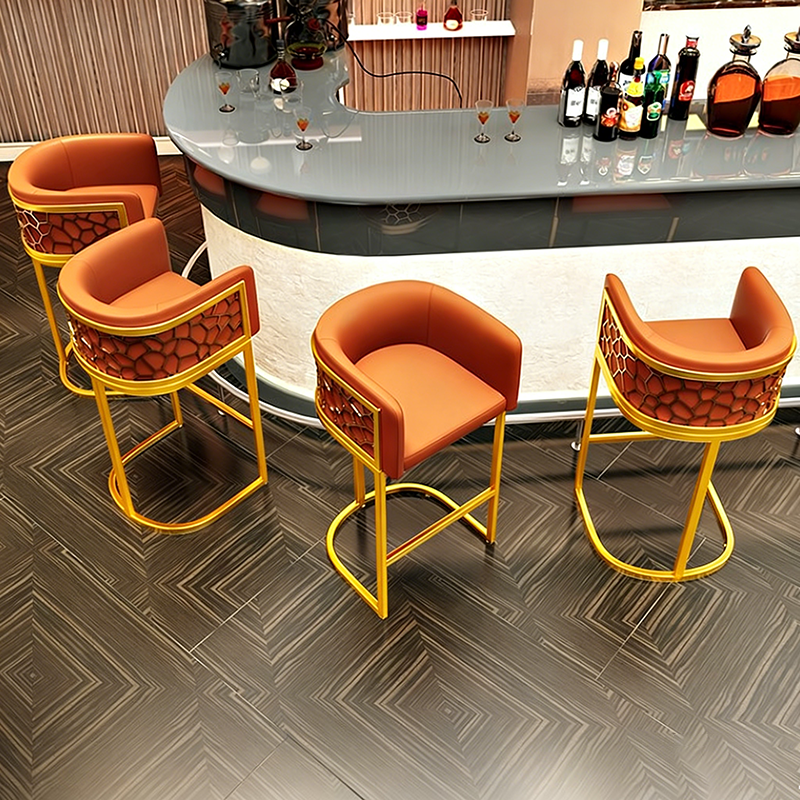 Contemporary Luxury Arc PU Leather Bar Stool with Upholstered Backrest and Footrest – Metal Frame for Dining Room