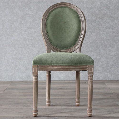 Elegant Traditional European Velvet Dining Chair with Curved Distressed Wood Frame and Round Back for Dining Room