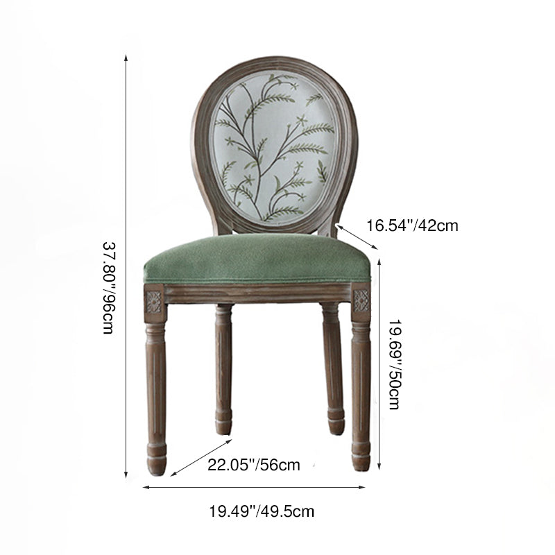 Elegant Traditional European Velvet Dining Chair with Curved Distressed Wood Frame and Round Back for Dining Room