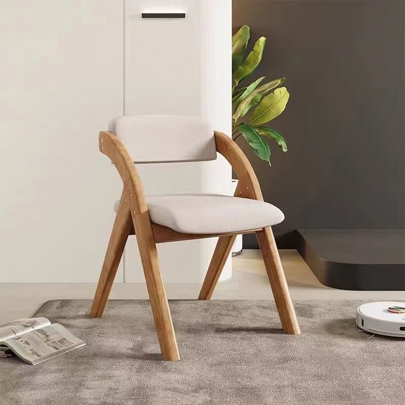 Modern Minimalist Solid Wood Dining Chair with a Square Foam-Padded Fabric Seat, Foldable Backrest and Armrests for Dining Room