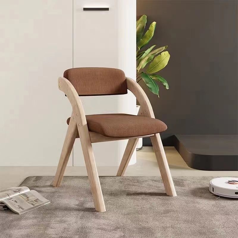 Modern Minimalist Solid Wood Dining Chair with a Square Foam-Padded Fabric Seat, Foldable Backrest and Armrests for Dining Room