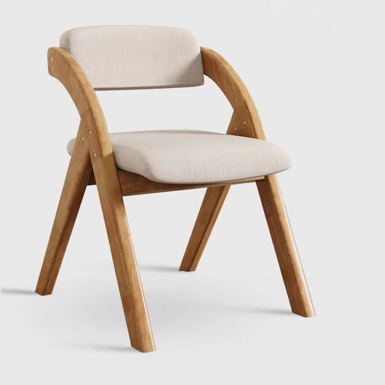 Modern Minimalist Solid Wood Dining Chair with a Square Foam-Padded Fabric Seat, Foldable Backrest and Armrests for Dining Room
