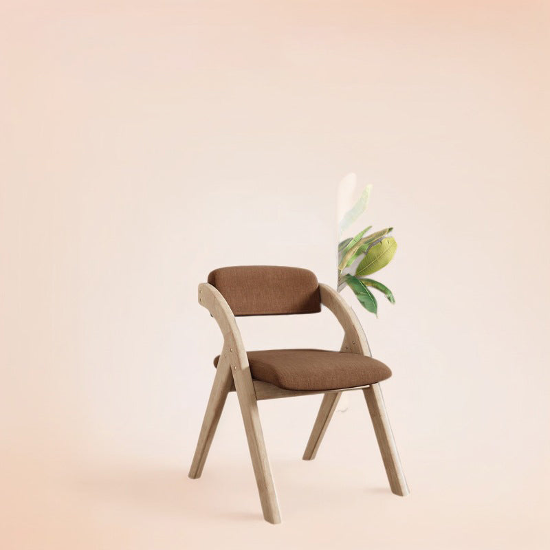 Modern Minimalist Solid Wood Dining Chair with a Square Foam-Padded Fabric Seat, Foldable Backrest and Armrests for Dining Room