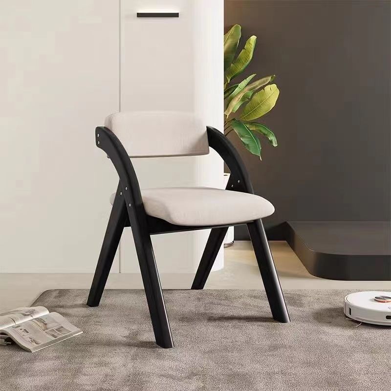 Modern Minimalist Solid Wood Dining Chair with a Square Foam-Padded Fabric Seat, Foldable Backrest and Armrests for Dining Room