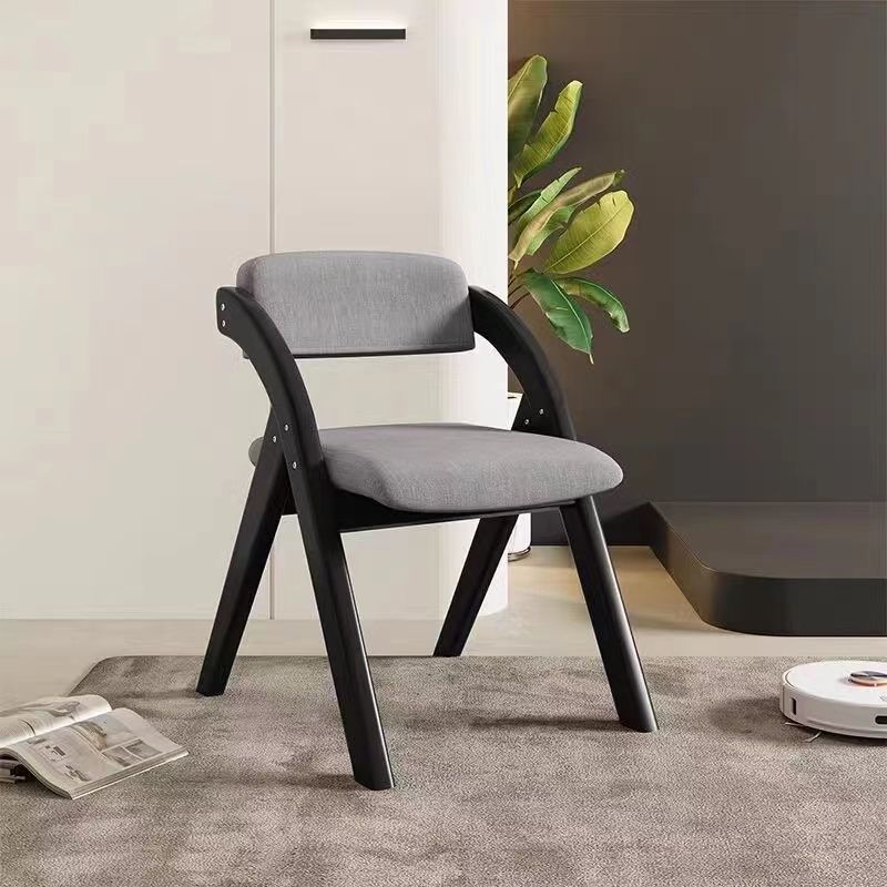 Modern Minimalist Solid Wood Dining Chair with a Square Foam-Padded Fabric Seat, Foldable Backrest and Armrests for Dining Room