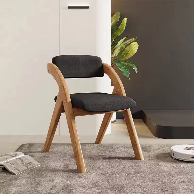 Modern Minimalist Solid Wood Dining Chair with a Square Foam-Padded Fabric Seat, Foldable Backrest and Armrests for Dining Room
