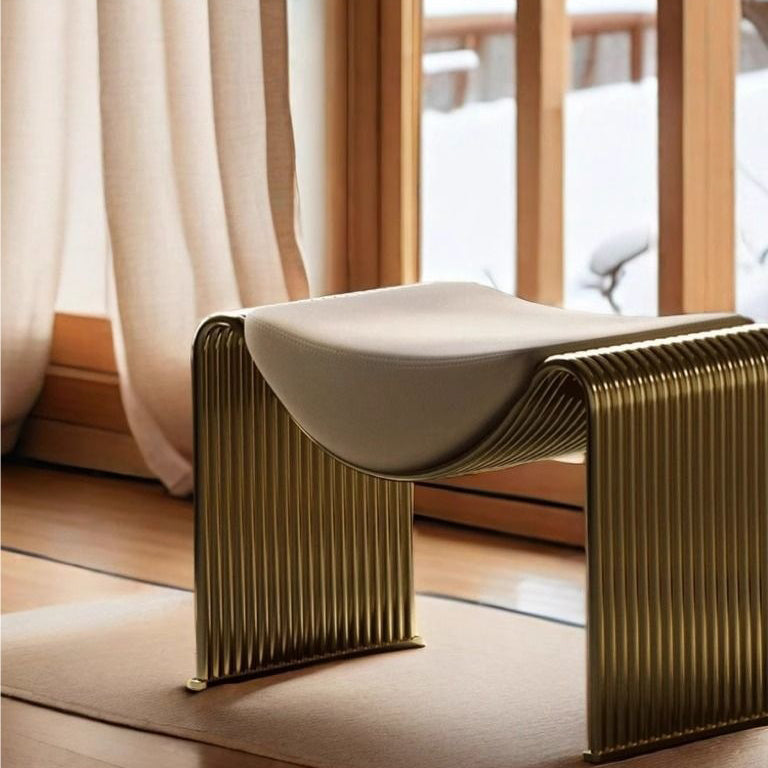 Modern Minimalist Microfiber Leather Low-Profile Rectangular Stool with Metal Frame – Backless & Armless for Living Room