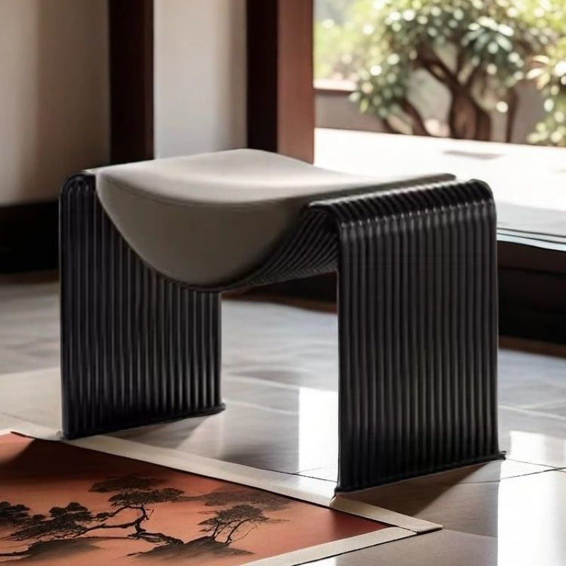 Modern Minimalist Microfiber Leather Low-Profile Rectangular Stool with Metal Frame – Backless & Armless for Living Room